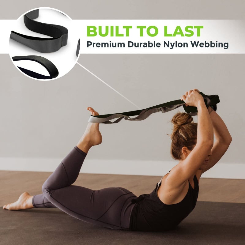 Gradient Fitness Stretching Strap for Physical Therapy, 12 Multi-Loop Stretch Strap 1.5" W x 8' L, Neoprene Handles, Physical Therapy Equipment, Yoga Straps for Stretching, Leg Stretcher, (Black/Grey) - Image 4